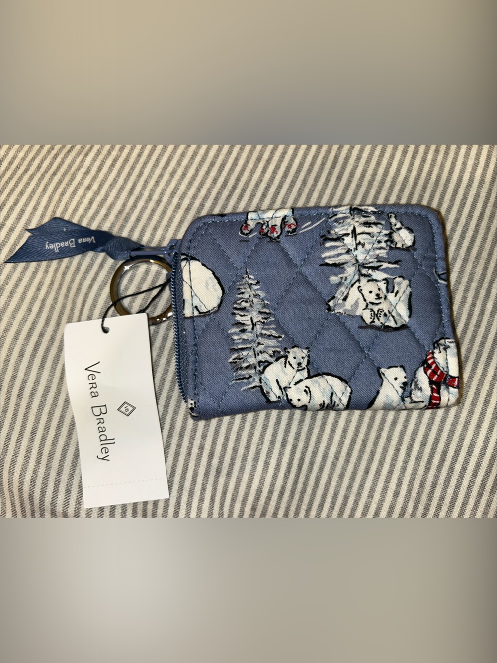 NWT Vera Bradley Beary Merry Cool Blue Polar Bear Quilted Petite Card Wallet
